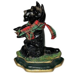 Vintage Black Scotty Dog Sitting Up Cast Iron Small Door Stop